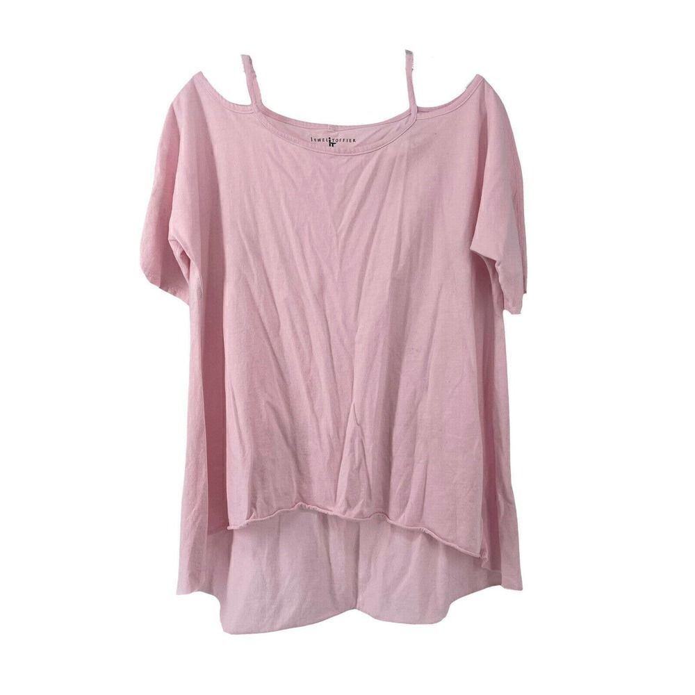 Jewel Toffier Shirt Pink Lagenlook Short Sleeve Cold Shoulder Relaxed Casual OS